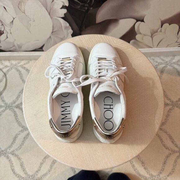 Jimmy Choo Leather Sneakers with Gold Heel Detail - Picture 3 of 5